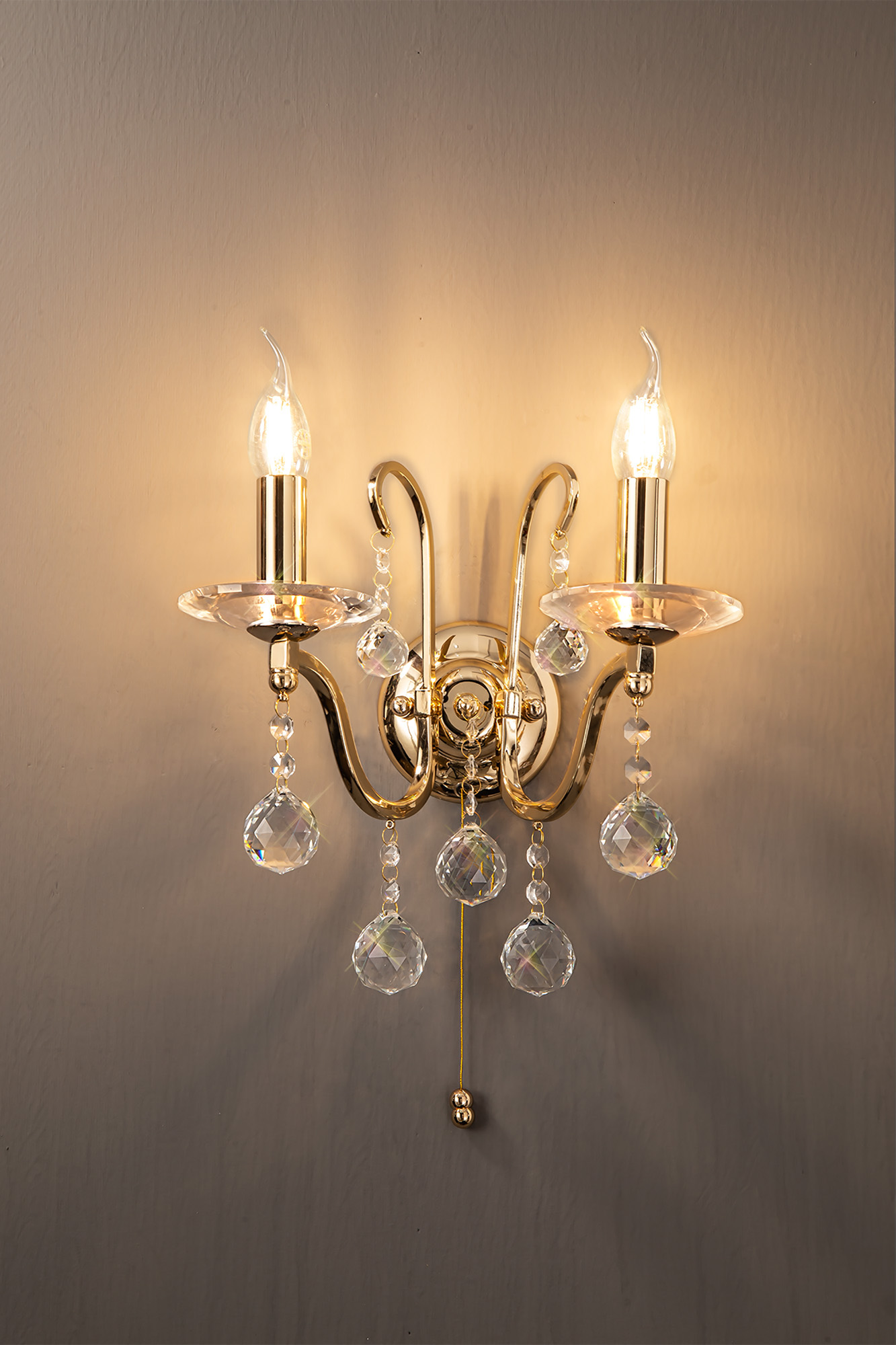 IL30212  Bianco Crystal Switched Wall Lamp 2 Light French Gold